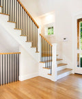 Top Shelf 30 Pack Of 44 Inch Wrought Iron Balusters With Badass Satin Black Finish seen in modern staircase railing setup.