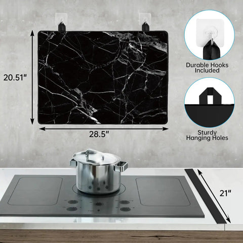 Extra Large Black Marble Stove Top Cover For Electric And Glass Ceramic Cooktops, Heat Resistant 28.5 By 20.5 Inches