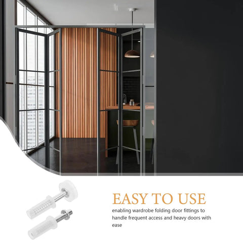 Heavy Duty 4 Piece Bi Fold Closet Door Hardware Kit With Top Roller Pivot Set In Modern White Finish Built For Super Smooth Glide And Rock Solid Performance On Interior Folding Doors Great For Quick Repairs And Maintaining Awesome Door Style Day, white pivot set