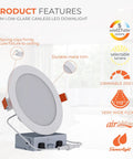 Canless Led Recessed Lighting 6 Inch Dimmable Wet Location Rated, shown with durable metal trim and spring clips.