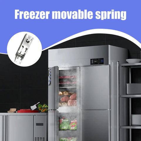 Fridge Door Hinge Set 2 Pcs Metal With Housing Replacement For Easy Refrigerator Repair And Smooth Door Alignment Install In Minutes Durable Replacement Parts shown in a kitchen setting.