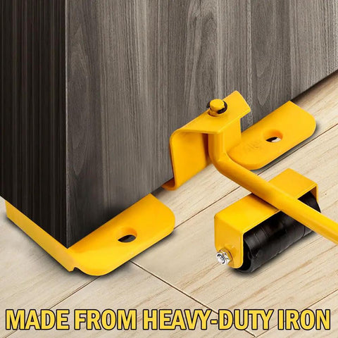 Vivicreate Heavy Duty Furniture Mover Kit With Wheels And Sliders For Moving Sofas Beds And Cabinets Includes Roller Dolly Tool To Slide Large Appliances Like Washing Machines Easy Lifter Helper In Yellow on a wooden floor.
