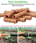 Drip Irrigation Barbed Coupling Set, 20 Pack, 1/2 Inch Tubing Fittings for 17mm 0.600 Inch ID Drip Lines in a garden setting