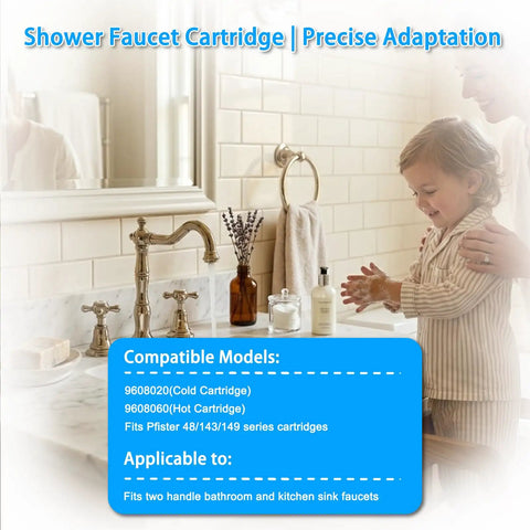 Dual Ceramic Stem Disc Faucet Cartridge Replacement Kit For Double Handle Bathroom Sink Taps Hot Cold Drip Proof Valve Repair shown in use with child at bathroom sink
