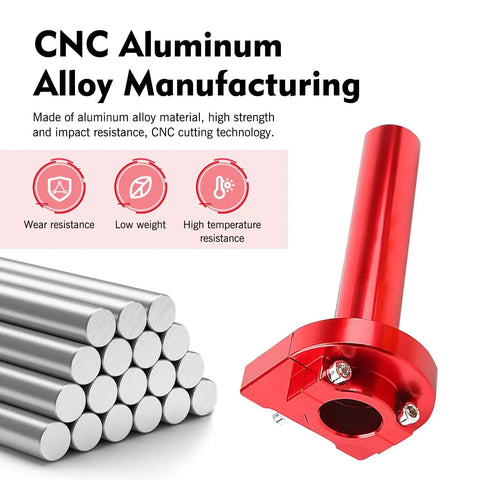 Top Shelf Performance Heavy Duty Motorcycle Throttle Grip 22 Mm 7 8 Inch Cnc Aluminum Handlebar with red alloy finish and durability features.