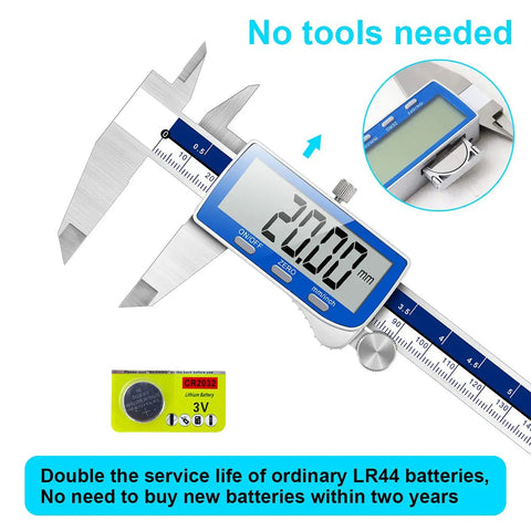 Ultra Accurate 0-6 Inch Digital Caliper with Extra Large LCD Screen IP54 showcasing precise measurement and battery detail