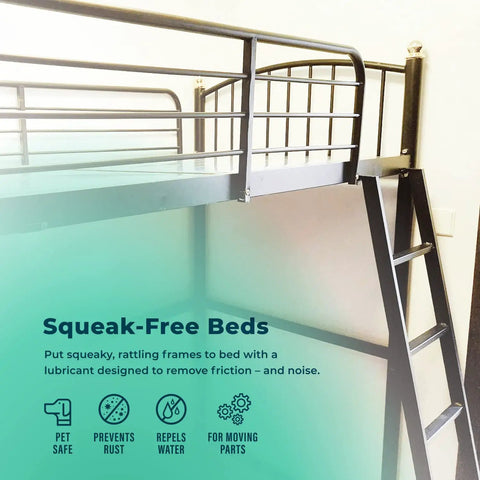 Metal bunk bed ladder highlighting Multi Purpose Penetrating Oil 2oz No More Squeaks On Door Hinges, Sewing Machines, Gym Equipment