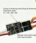 Kickass Gearhead RC Servo Sequence Timing Module with Easy Twist Dial for 3.6 to 8V 4 Channel Steering Gear and ESC Signal Sync Setup Box, wiring connections.