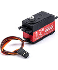 Front view of a 12kg waterproof metal-gear servo with a 3-wire connector