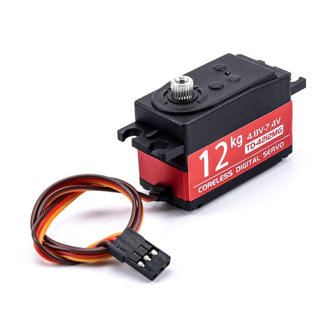 Front view of a 12kg waterproof metal-gear servo with a 3-wire connector