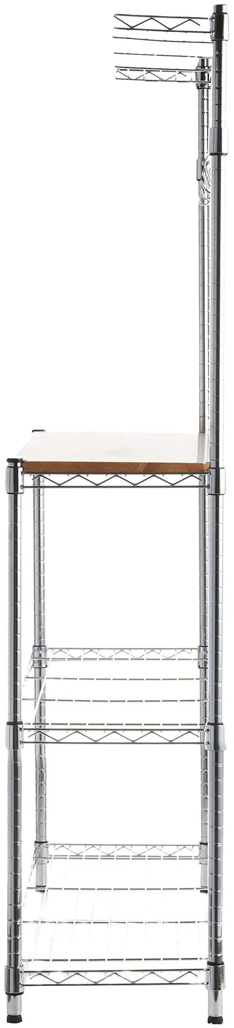 Built Like A Tank Three Tier Baker Rack With Heavy Duty Chrome Steel And Smooth Wood Shelves To Seriously Level Up Your Kitchen Storage Flex While Stowing Cookware Pantry Essentials Plus Handy Hanging Rail And S Hooks