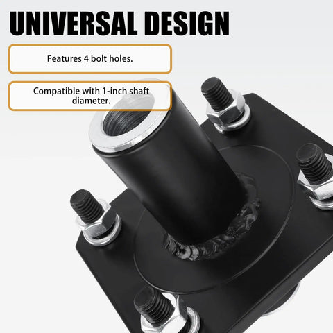 Beefy Tail Wheel Hub For Rotary Cutter, 4 Bolt Holes, 1 Inch Axle Universal Fit, Black, Heavy Duty Agricultural Machinery Replacement Part