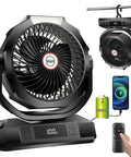 40,000mAh Battery Powered Camping Fan With Remote, 12-Inch Portable Personal Tent Fan, LED Lantern, Timer Display, Charging Feature