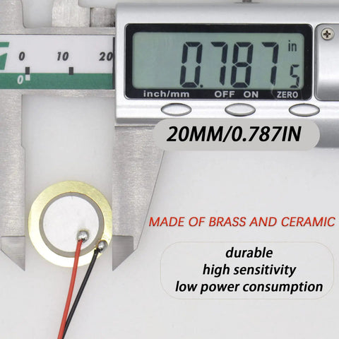 Pack Of 20 20mm Piezo Discs Transducers With 3.94 Inch Leads For Drum Triggers And Acoustic Piezo Pickup with caliper