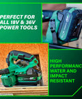 MultiVolt 18V And 36V Lithium Battery 5.0Ah And 2.5Ah water resistant impact resistant with 4-stage fuel gauge on toolbox