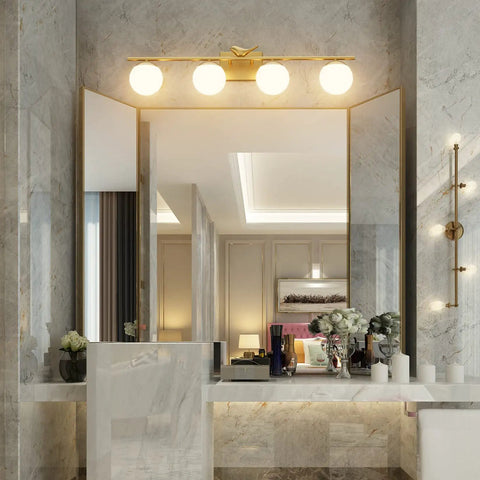 Gold Vanity Light Fixture For Bathroom Over Mirror 32.7 Inch Long Mid Century Modern Vanity Lights Premium Gold Finish