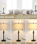 Bedside Table Lamps Set Of 2, Tall Black Nightstand Lamps For Living Room And End Tables, Height Adjustable 3-Way Dimmable