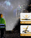 Powerful 3600 Lumen LED Work Light With 30W 6000K Flood Beam, IP66 Waterproof on job site, highlighting adjustable features.
