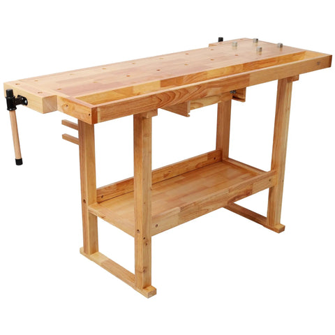Built Tough 48 Inch Adjustable Standing Desk For Gaming Or Home Office Heavy Lifter 330 Lb Capacity Smooth Lift Computer Table With Plenty Of Workspace Prime Gear Setup in natural wood finish with a sturdy frame.