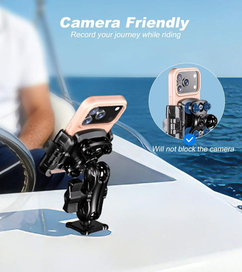 Anti Vibration Phone Mount With Vibration Dampener And 1s Lock Release on boat, camera-friendly design in focus