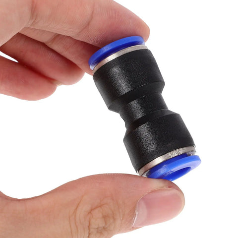 Super Cool 50pc Quick Connect Air Hose Fittings Kit For Pneumatic Tools Push To Plug Pvc Tubing Adapters 4mm To 12mm Outer Diameter Portable Repair Gear black plastic quick-connect fitting held between fingers