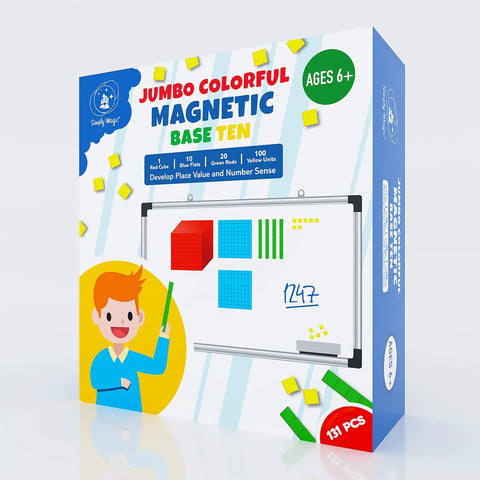 Front view of 131-Piece Jumbo Magnetic Base Ten Blocks Set For Math Place Value, Counting Blocks, And Base Ten Manipulatives