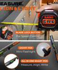 4-In-1 Digital Laser Tape Measure Multitool Pen With 196ft Laser Range And 16ft Tape Crosshair Line Laser Level Area Volume Pythagorean Calculator Handy Woodworking D I Y E D C Tool For Pros And Home Projects, black pen with tape and level