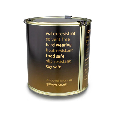 Premium Hard Wax Oil For Interior Wood Finishes All Natural Quick Drying Water Repellent Formula can in black and gold.