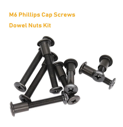 M6 Furniture Connector Bolts And Barrel Nuts Set Black Zinc Plated Phillips Drive 70 Piece Pro Grade DIY Kit