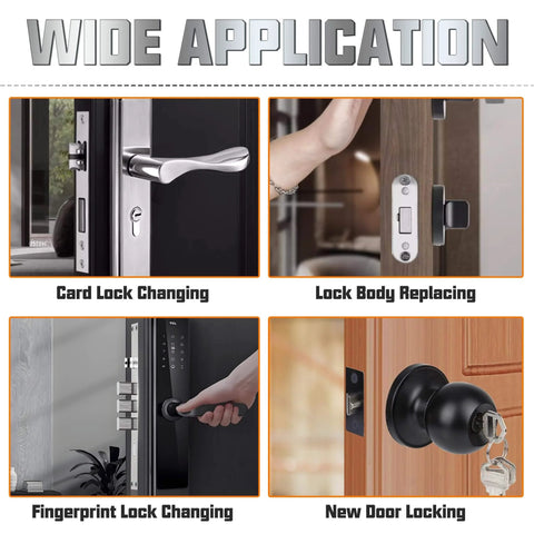 Pro Grade Mortise Lock Jig For Wooden Doors Easy Setup Door Lock Installation Kit with card, lock body changes, and new lock examples
