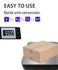110 Lb Digital Postage Scale With LCD Display And Hold Tare Function, wireless LCD showing weight, package on scale surface