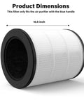 3-In-1 Air Filter Replacement For JR Air Purifier With Blue Handle, Compatible With Model MJR01, showing dimensions 10.6x8.85 inches