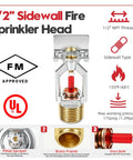 Top Shelf Sidewall Fire Sprinkler Head Two Pack FM Approved UL Listed 1/2 Inch NPT Pipe with Chrome Finish and 155°F Rating.