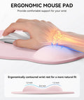 Ergonomic Gel Wrist Rest Mouse Pad For Desk, Non Slip, Contoured Support, Large 10.6 X 9 Inch Desk Mat, Light Pink, Hand on Pad