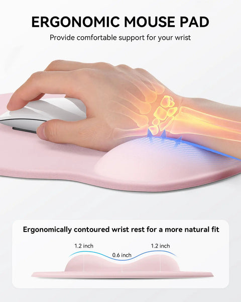 Ergonomic Gel Wrist Rest Mouse Pad For Desk, Non Slip, Contoured Support, Large 10.6 X 9 Inch Desk Mat, Light Pink, Hand on Pad