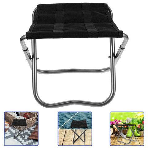 Grab And Go Portable Folding Stool And Camping Bench Silver Lightweight Retractable Outdoor Seat with black fabric top