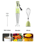 3-In-1 Immersion Hand Blender With Milk Frother And Egg Whisk, 8-Speed Stick Blender For Coffee Foam, BPA Free, Green, shown parts.