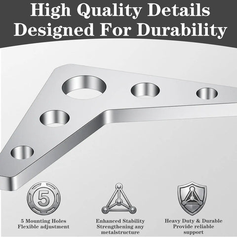 Heavy Duty Steel Weld On Triangle Gussets 12 Piece Kit Featuring Tough As Nails Reinforcement Plates top view showcasing mounting holes.