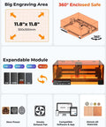 Woxcker L2 MAX 10W laser engraver with orange enclosed cabinet and 300x300mm bed