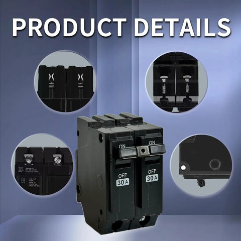 2 Pole 30 Amp Circuit Breaker For 120 Volt And 240 Volt Systems With Plug In Mount, Thermal Magnetic Protection, 10kA Breaking Capacity, Compatible With THQL Thick Series And Q Line Load Centers, black 30A breaker