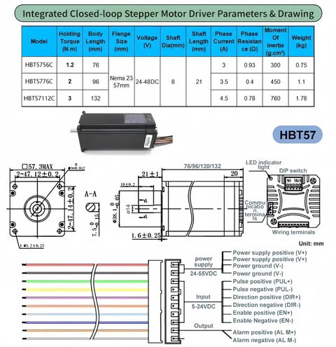 Front view of NEMA 23 57mm integrated closed-loop stepper motor kit with encoder and driver