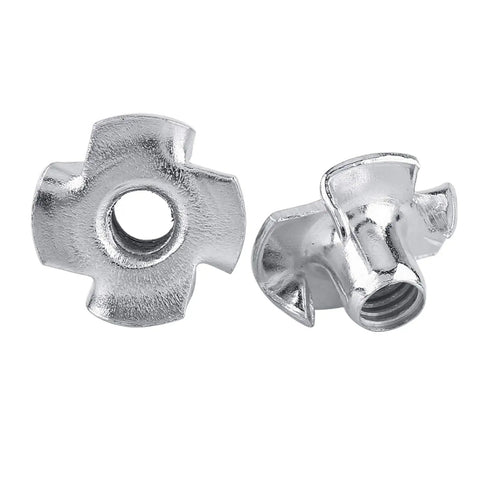 M6 Four Prong Tee Nuts for Woodworking, Heavy Duty Zinc Plated Carbon Steel Captive Nuts with Four Prongs, threaded inserts