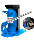 Heavy Duty 20 Ton Toe Jack Lift With 360 Swivel Handle Adjustable Hydraulic Auto Repair Jack Built Tough For No Sweat Lifting And Emergency Vehicle Service Blue close-up showing hydraulic parts and handle.