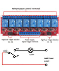 8 Channel 24V Relay Module With Opto Isolation, High Or Low Level Trigger board, showing control terminals and wiring diagram.