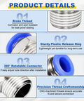 Close-up of 10 Pcs Push To Connect Fittings Set, Brass Straight Pneumatic Male Adapters, highlighting key product features.