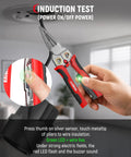 Kick Ass With KAIWEETS 9-In-1 Rechargeable Wire Stripper in use for induction testing on a wire with visual alerts.