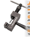 Close-up of heavy duty steel Link Monkey Motorcycle Chain Breaker and Riveting Tool for quick chain length adjustment and sprocket changes