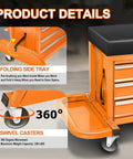Heavy Duty 3 Drawer Tool Chest With Rolling Mechanic Seat And Built In Tool Trays 350 Lbs Weight Capacity Orange Finish