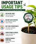 Soil Moisture Meter With 6.5 Inch Single Probe For Most Pots Instant Read No Battery Analog Dial Color Coded Display For Indoor And Outdoor Plants For Healthy Indoor Garden Growth And Outdoor Plant Care With Green Thumb Friendly Design in a potted plant