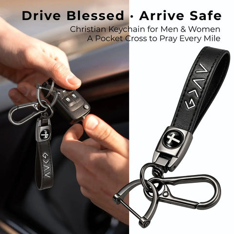 Legit Faith Driven Christian Cross Leather Keychain For Men, Heavy Duty Faux Leather with pocket cross, keyring.
